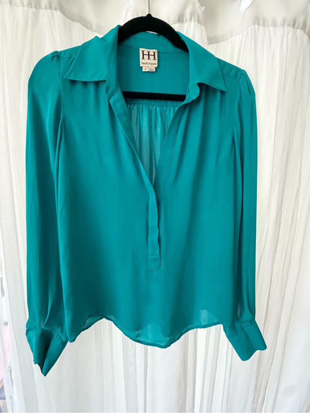 Haute Hippie Teal Silk Pullover Blouse